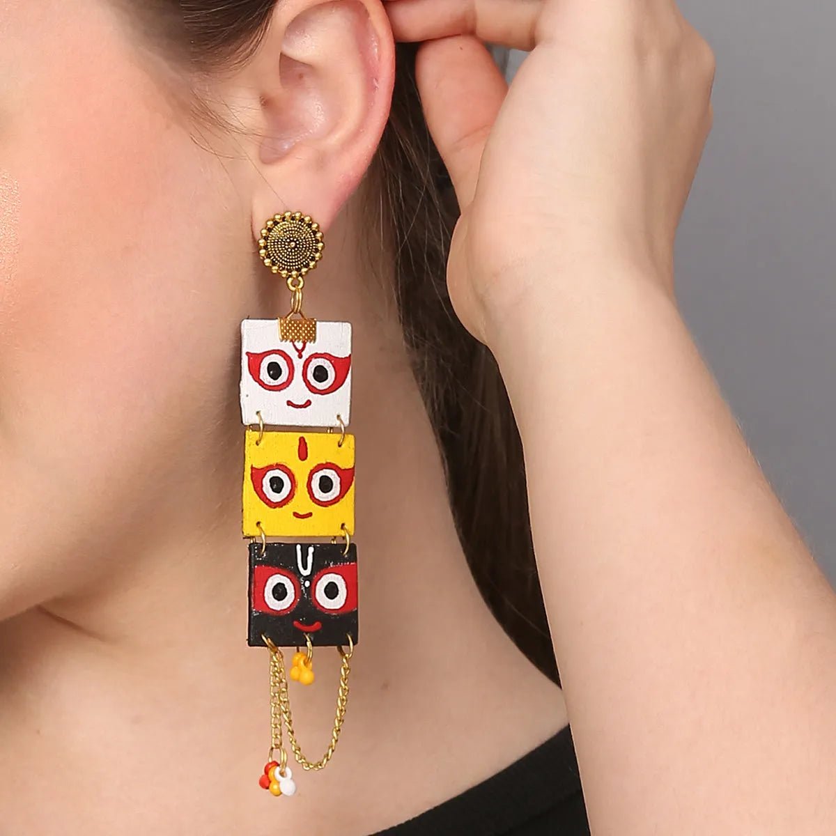 Keshava Puri Jagannath Traditional Multi Color Hand Painted Drop (Earrings) HP - ER - 160 - KHOJ.CITY
