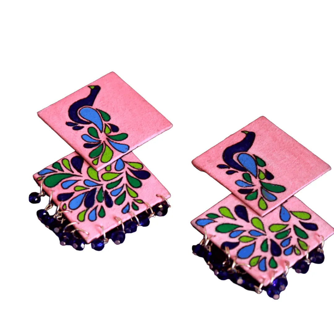 Lilac Traditional Multi Color Hand Painted Drop (Earrings) HP-ER-094 - KHOJ.CITY