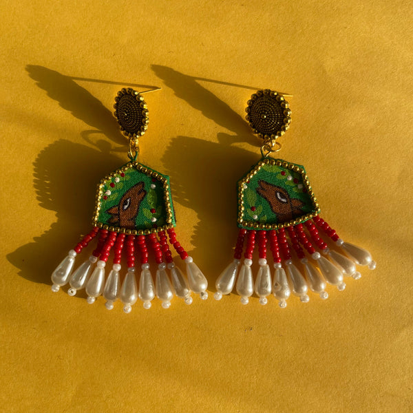 khoj city Mini / Green Mithilia Handpainted Red (Earrings)