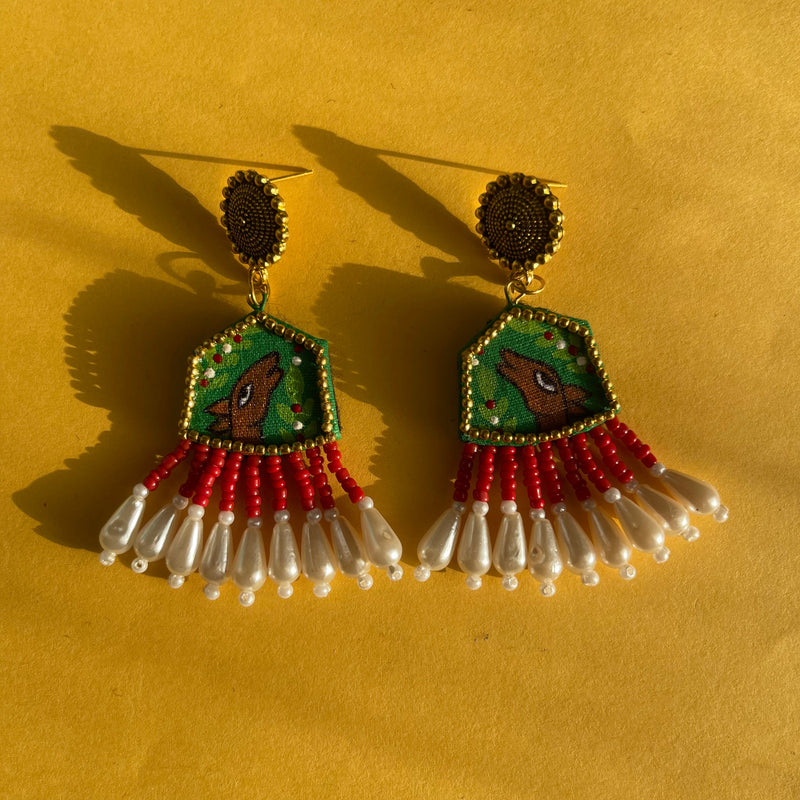 khoj city Mini / Green Mithilia Handpainted Red (Earrings)
