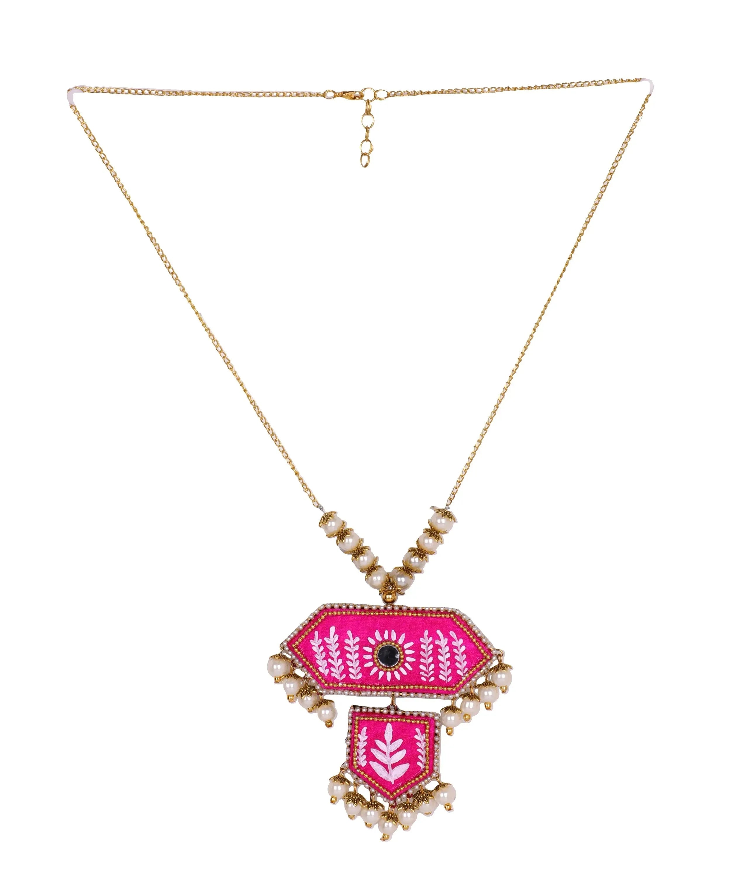 Nalini Traditional Dark Pink Hand Painted Drop (Necklace) HP-NP-197 - KHOJ.CITY