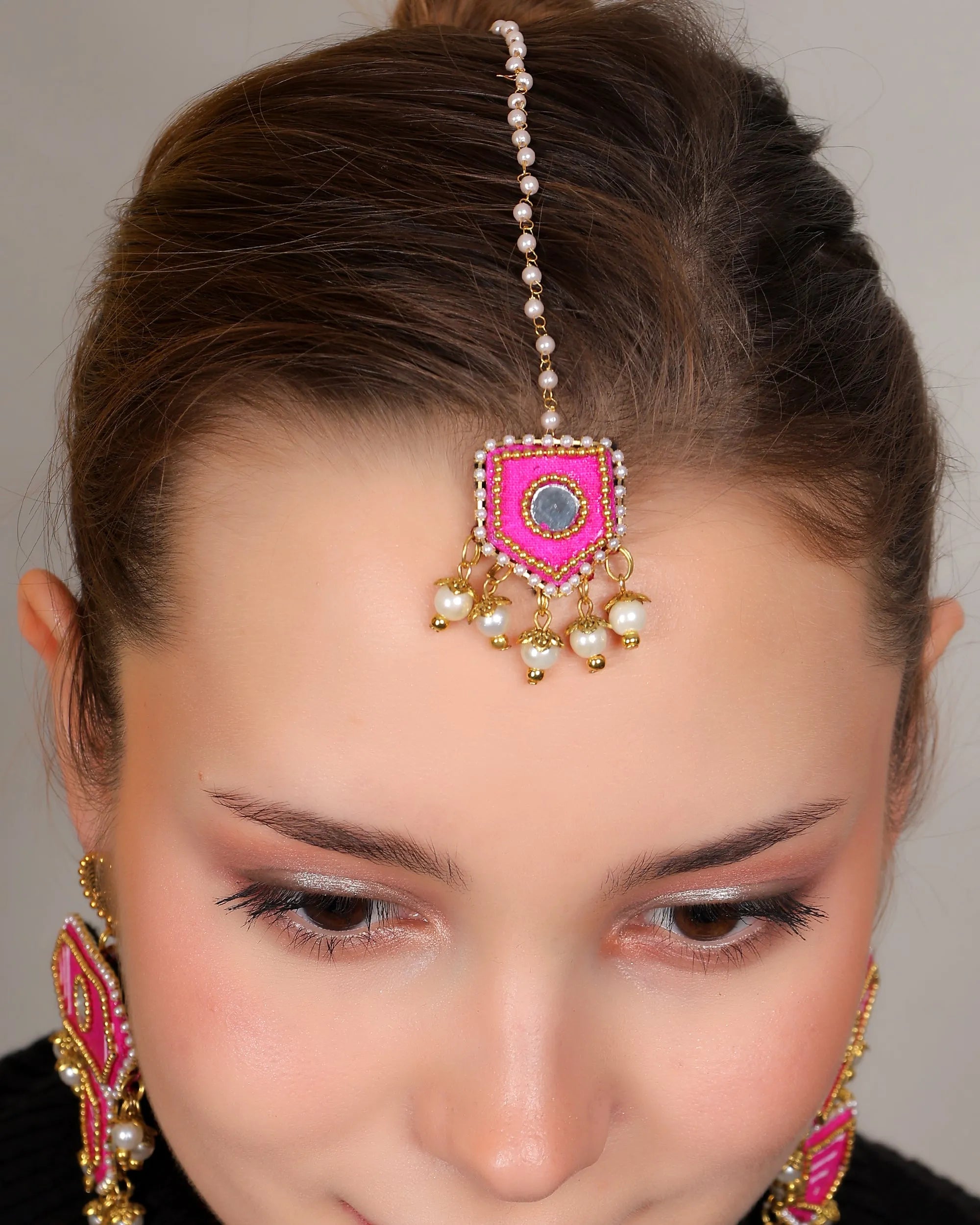 Nalini Traditional Dark Pink Hand Painted Drop (Shaadi Set) HP-NP-220 - KHOJ.CITY