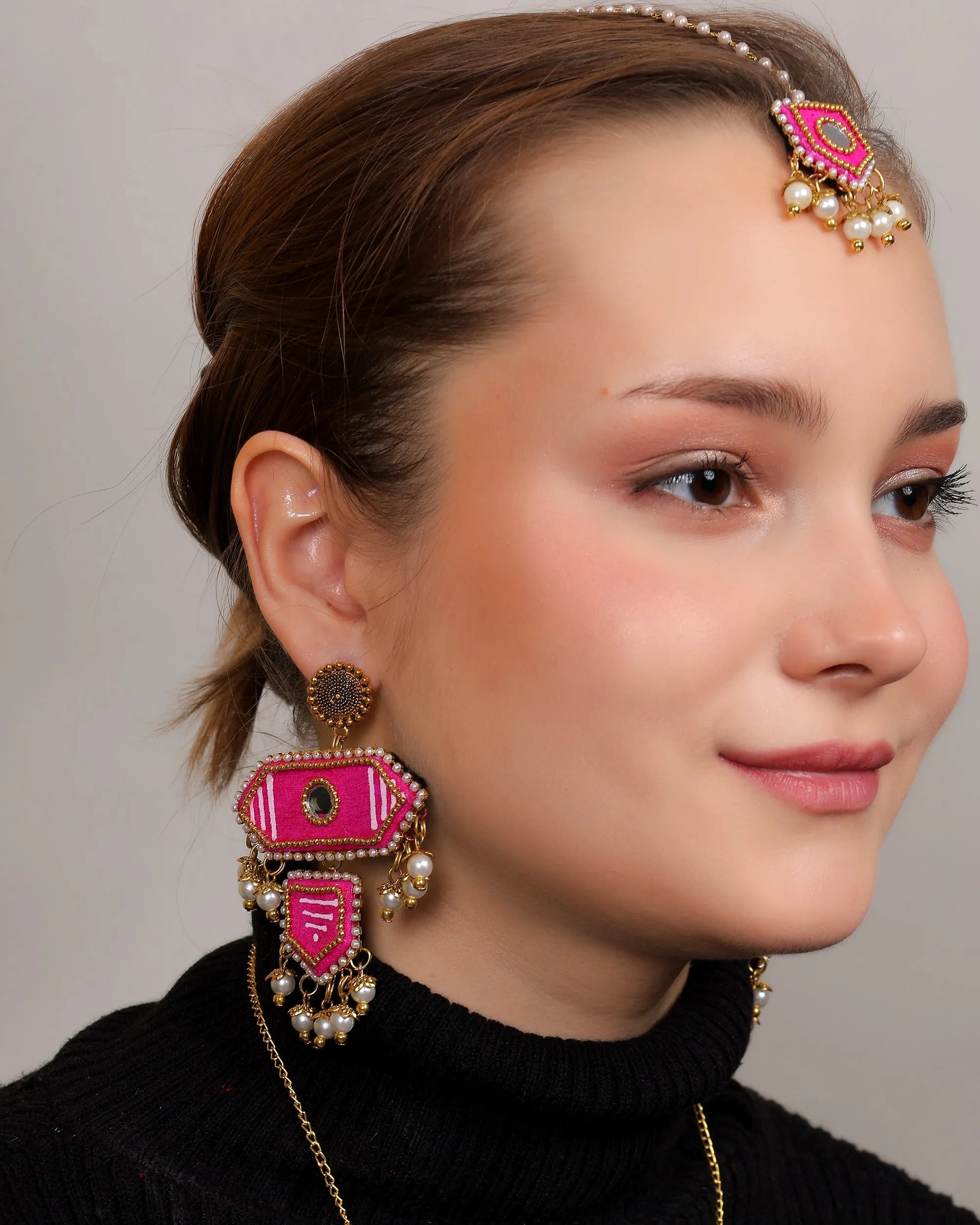 Nalini Traditional Dark Pink Hand Painted Drop (Shaadi Set) HP-NP-220 - KHOJ.CITY