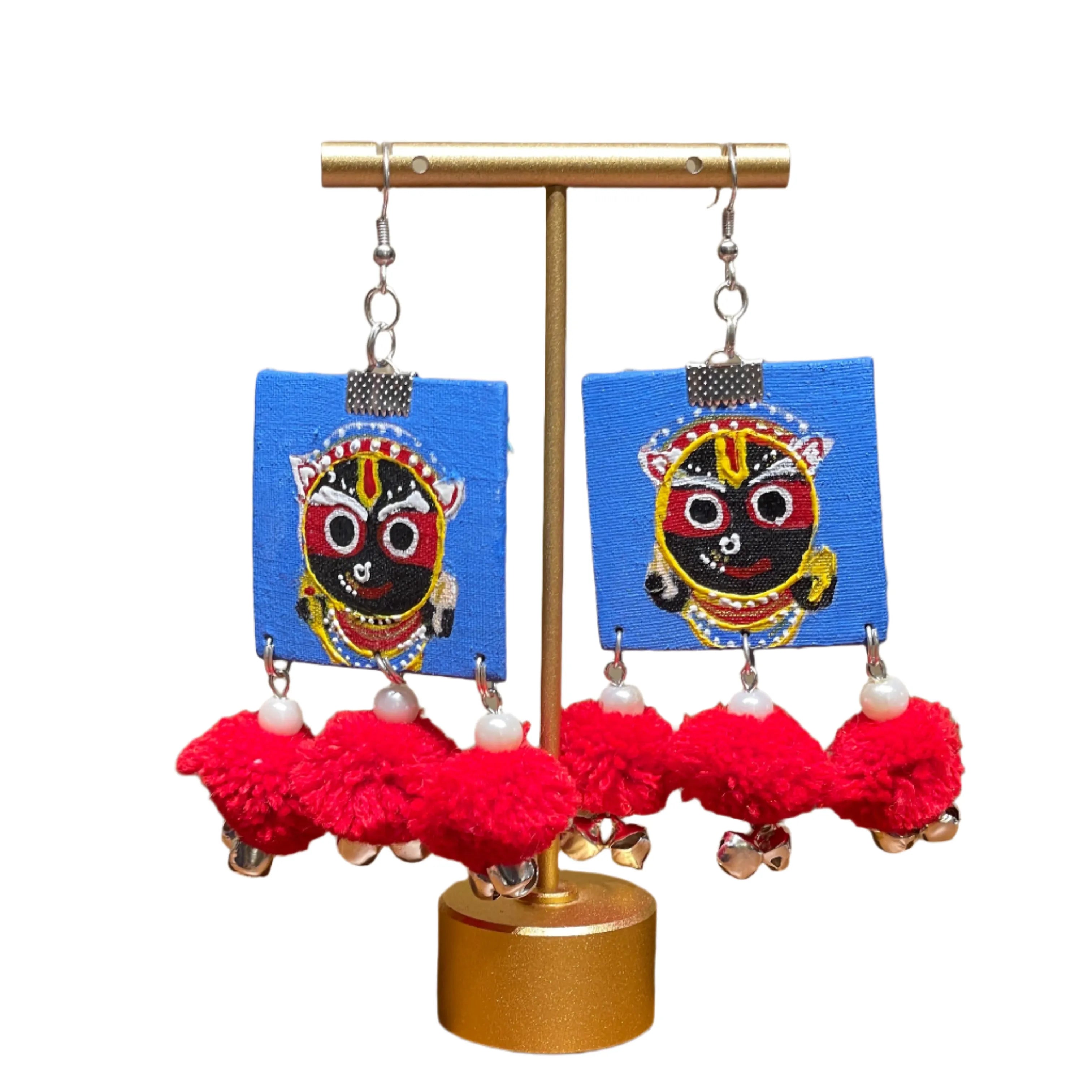Damu Jagannath Traditional Multi Color Hand Painted Drop (Earrings) HP-ER-163 - KHOJ.CITY