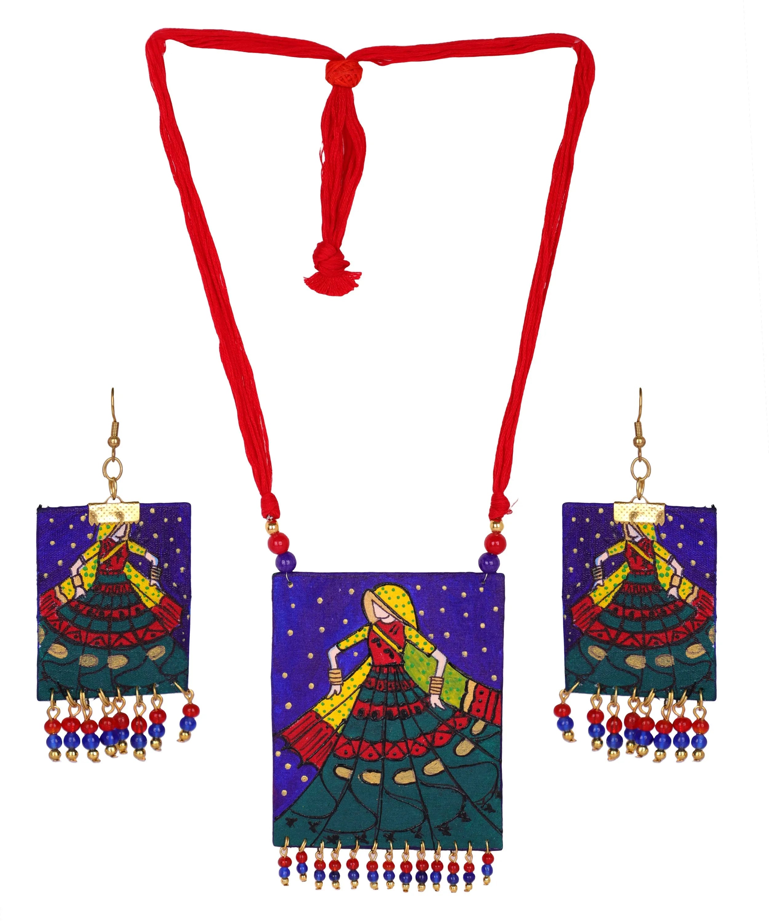 khoj city Twirl Traditional Multi Color Hand Painted Drop (Necklace Set) HP-NP-