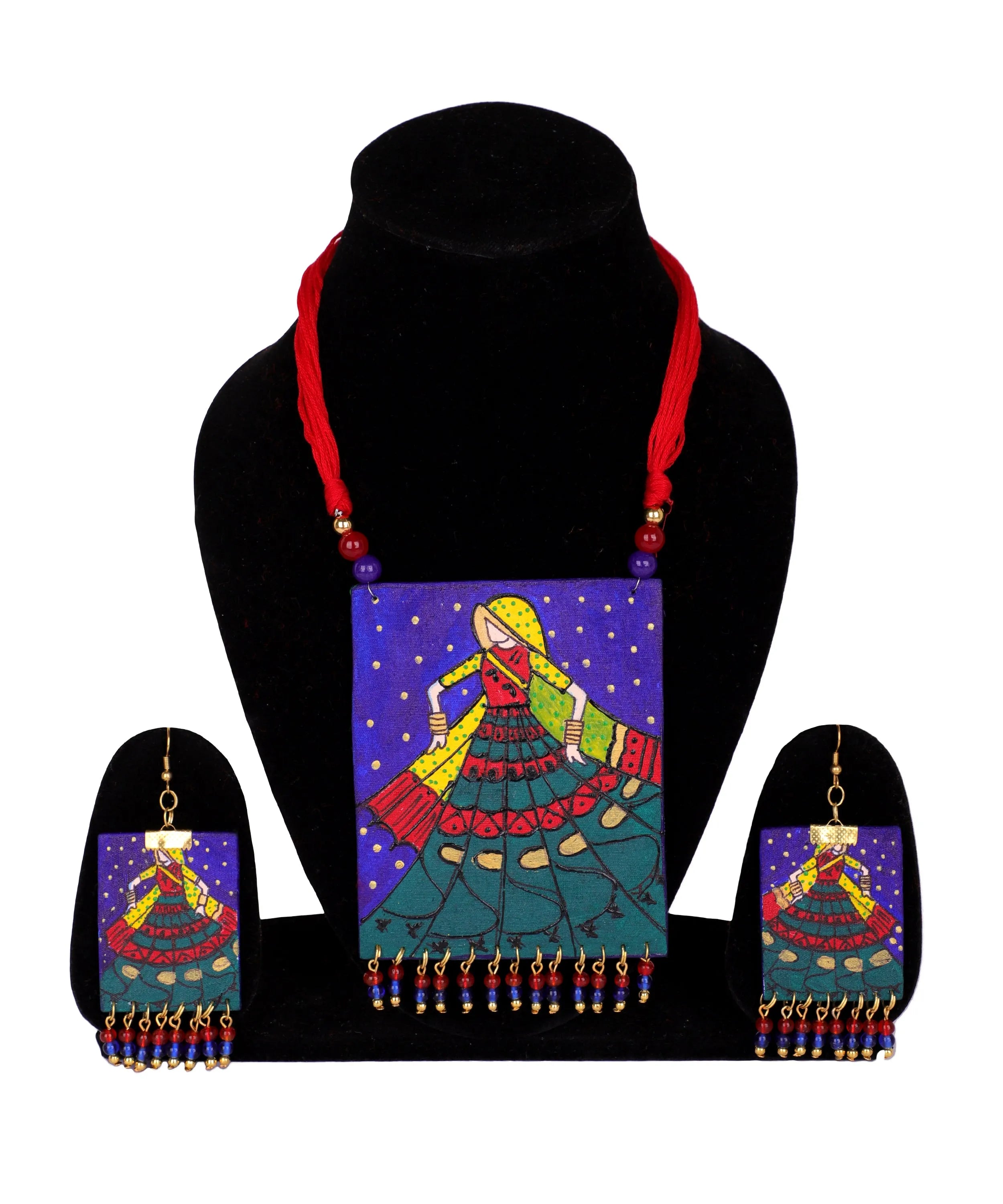 khoj city Twirl Traditional Multi Color Hand Painted Drop (Necklace Set) HP-NP-