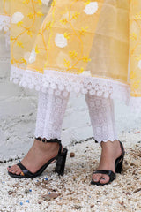 Kota Doria Embroidered Unstitched Suit Fabric (Lemon Yellow) - KHOJ.CITY