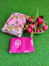 Kota Doria Full Rose Embroidered saree (Pink) - KHOJ.CITY