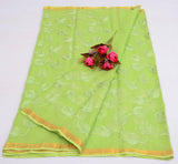 Kota Doria Green Embroidered Saree (Pure Cotton) Code- 018 - KHOJ.CITY