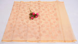 Kota Doria Light Peach Embroidered Saree (Pure Cotton) Code- 017 - KHOJ.CITY