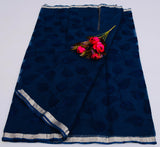 Kota Doria Navy Blue Embroidered Saree (Pure Cotton) Code- 020 - KHOJ.CITY