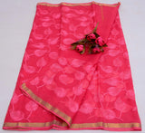 Kota Doria Pink Embroidered Saree (Pure Cotton) Code- 021 - KHOJ.CITY