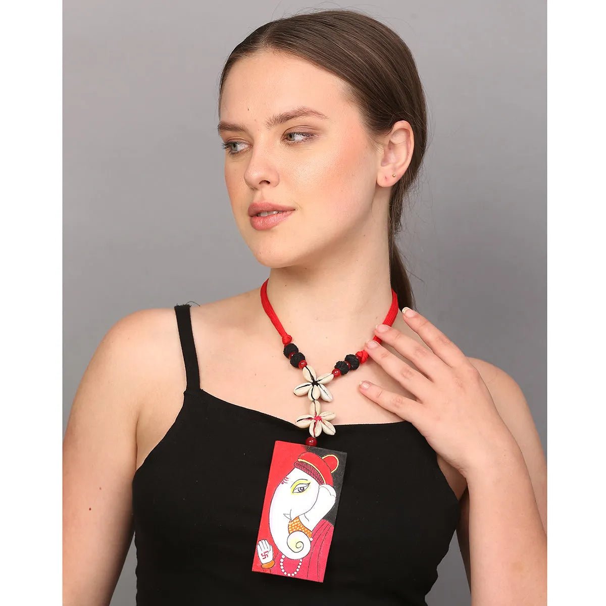 Lambodar Mumbai cha Ganesha Traditional Multi Color Hand Painted (Necklace) HP - NP - 140 - KHOJ.CITY