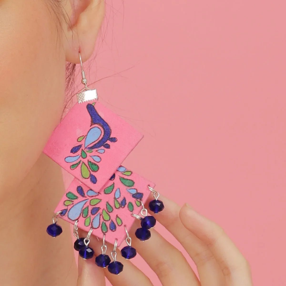 Lilac Traditional Multi Color Hand Painted Drop (Earrings) HP - ER - 094 - KHOJ.CITY