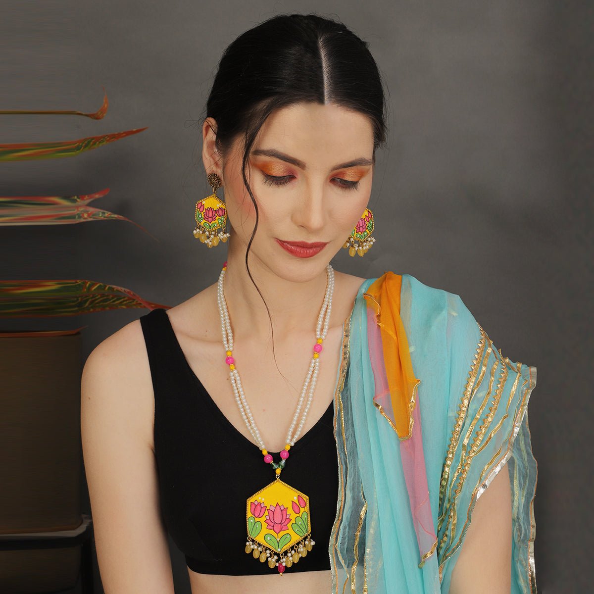 Lily Classic Multi Color Hand Painted (Necklace set) HP - NP - KHOJ.CITY