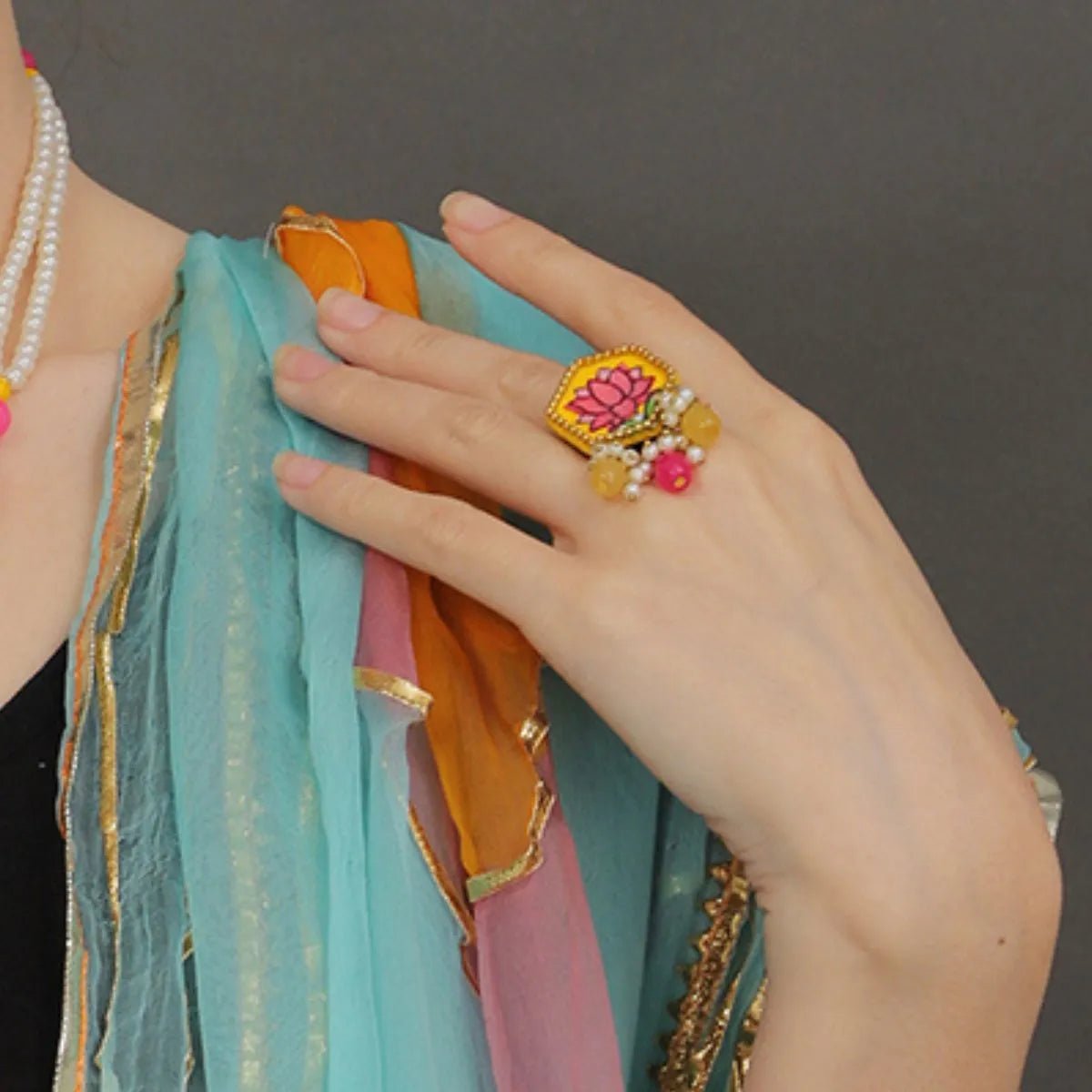 Lily Classic Multi Color Hand Painted (Ring) HP - RG - KHOJ.CITY