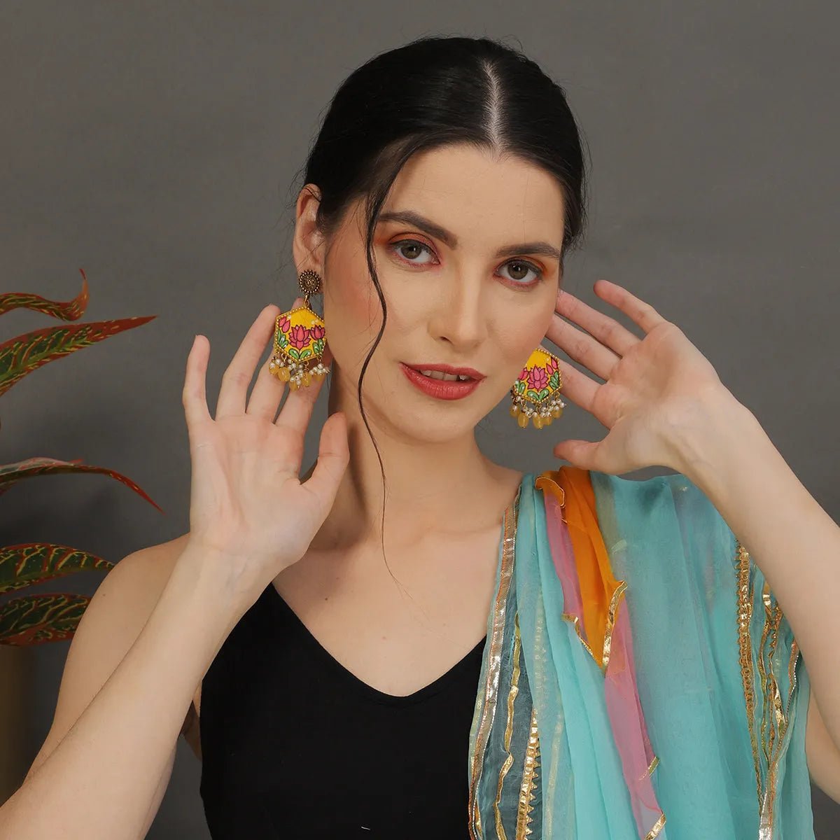 Lily Yellow Hand Painted Drop (Earrings) HP - ER - 053 - KHOJ.CITY