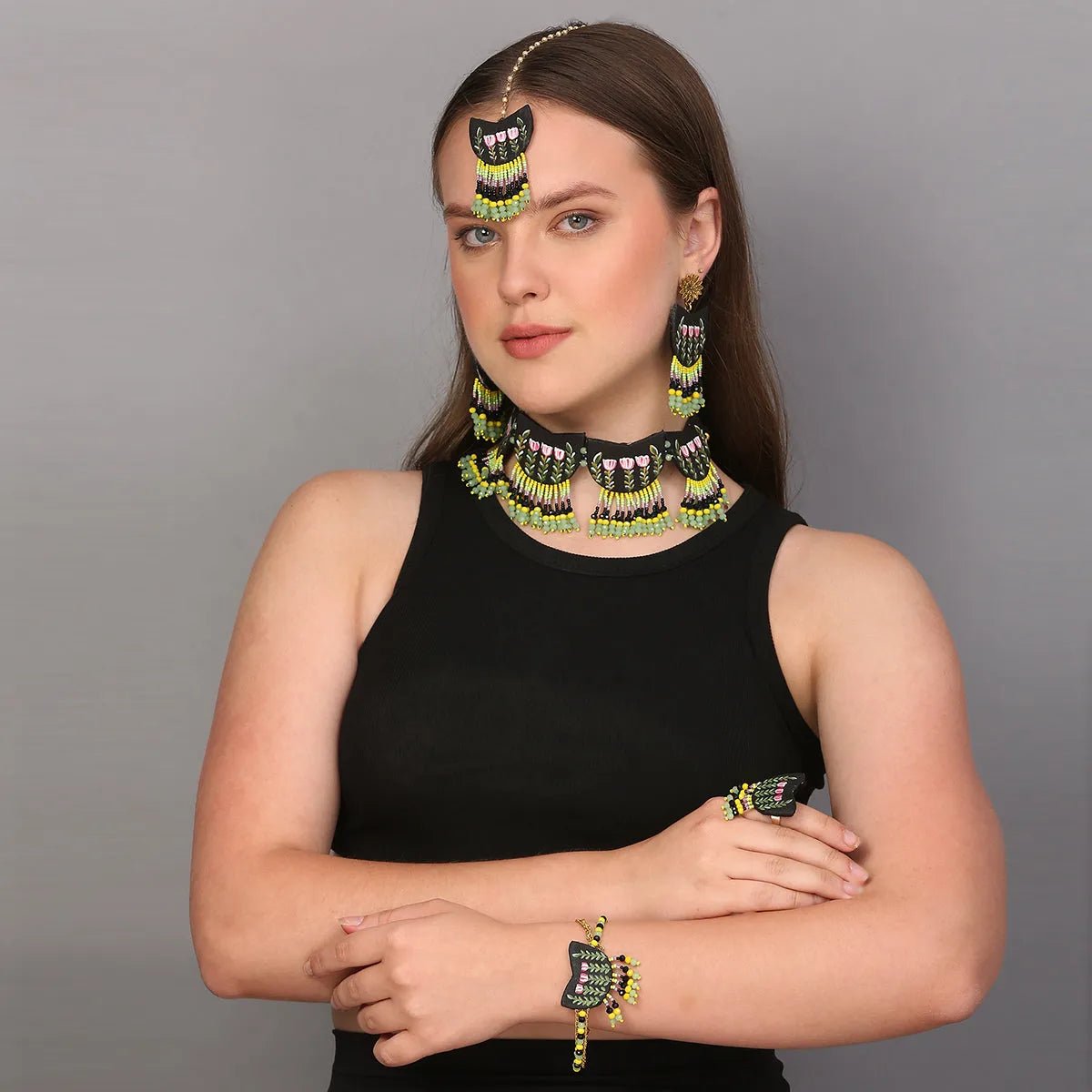 Madge Traditional Multi Color Hand Painted Bridal Jewelry (Shaadi Set) - 020 - KHOJ.CITY