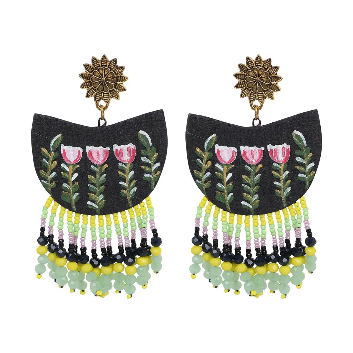 Madge Traditional Multi Color Hand Painted Drop (Earrings) HP - ER - 096 - KHOJ.CITY