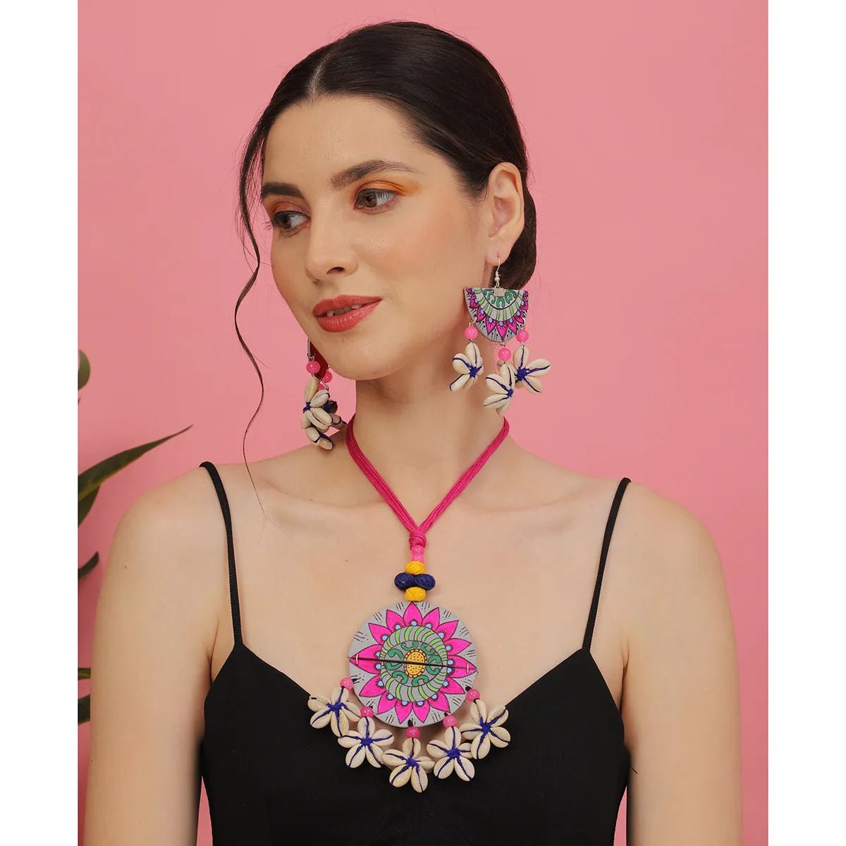 Mandala Shell Classic Multi Color Hand Painted (Necklace Set) HP - NP - KHOJ.CITY