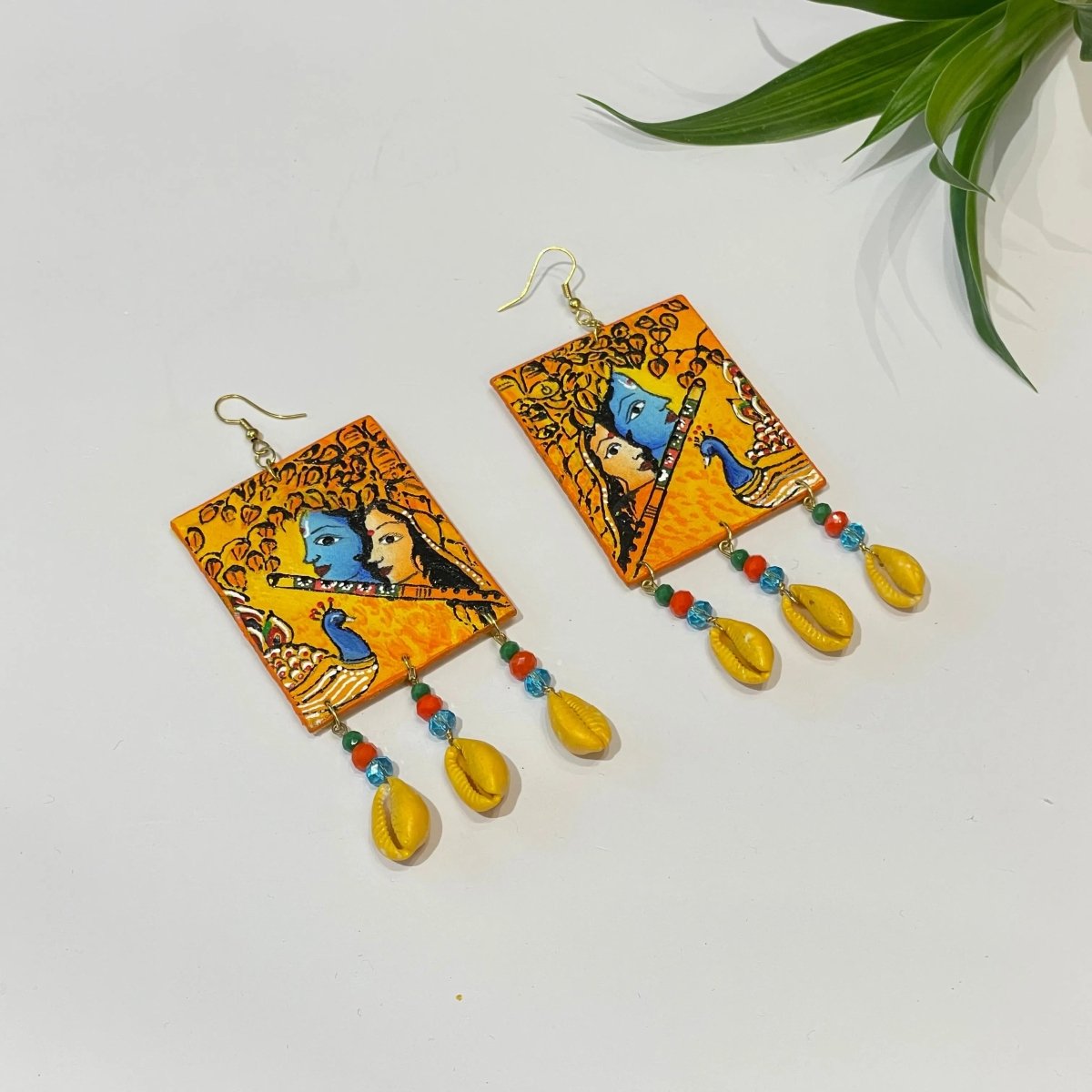 Mayuresh Brij Ke Kanha Traditional Multi Color Hand Painted Drop (Earrings) HP - ER - 029 - KHOJ.CITY