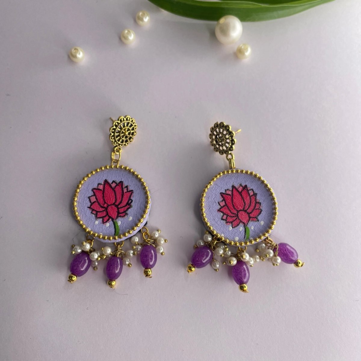 Meera Traditional Lavender Handmade Drop (Earrings) HP - ER - KHOJ.CITY