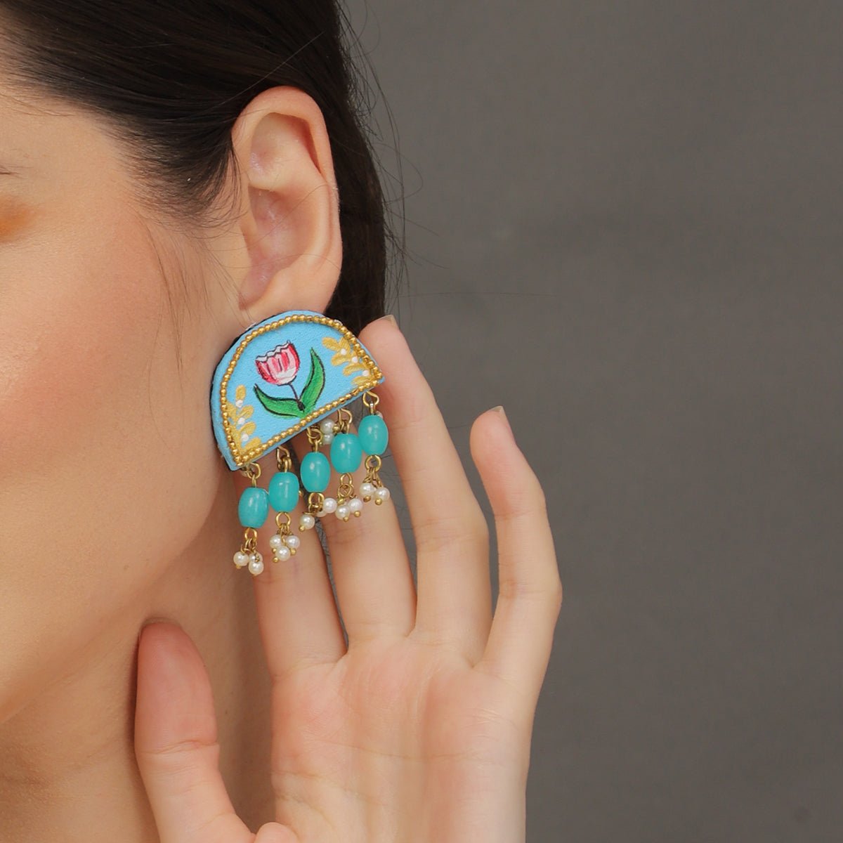 Mini Classic Multi Color Hand Painted Stud (Earrings) HP - ER - 133 - KHOJ.CITY