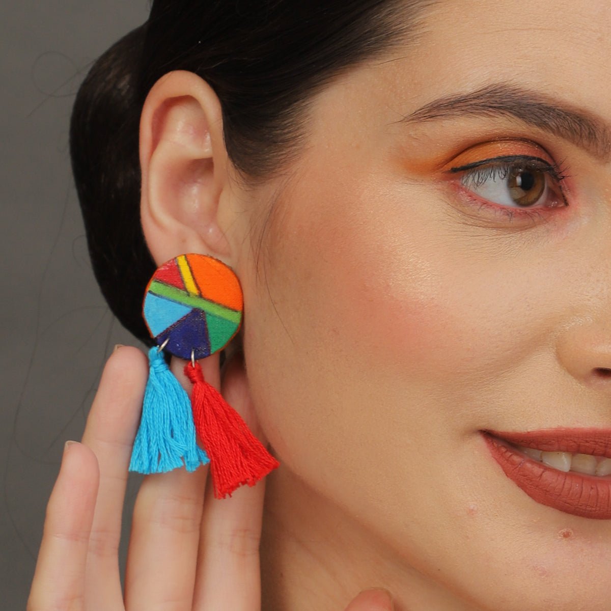 Mini Classic Multi Color Hand Painted Stud (Earrings) HP - ER - 244 - KHOJ.CITY
