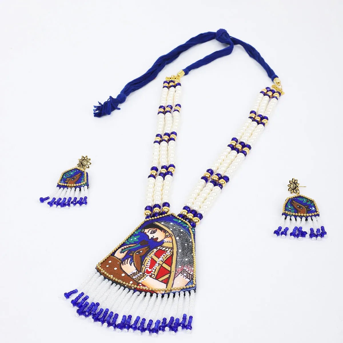 Mithila Blue Classic Hand Painted (Necklace Set) HP - NP - 063 - KHOJ.CITY