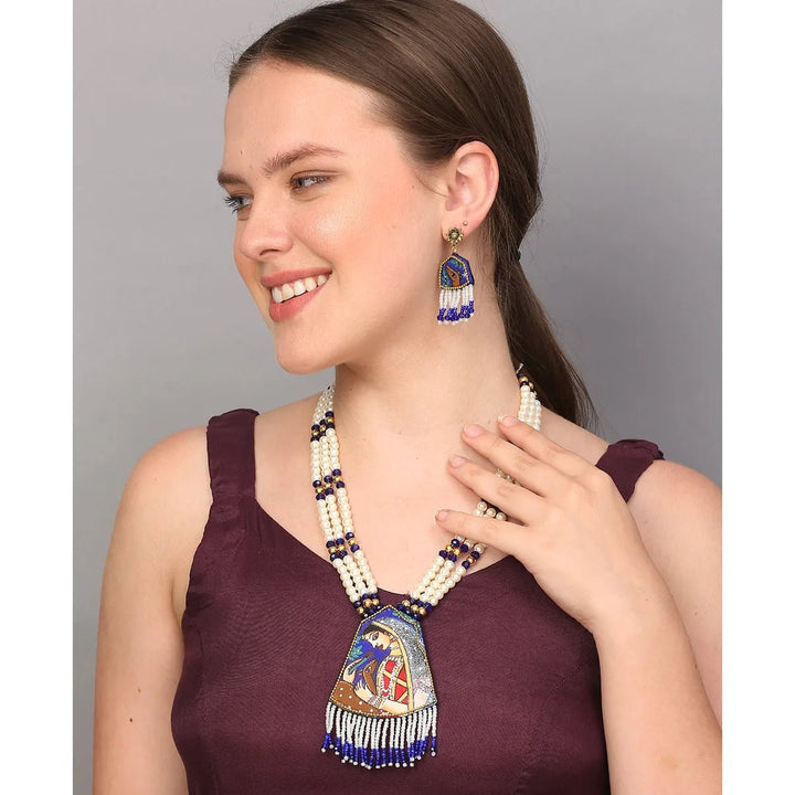 Mithila Blue Classic Hand Painted (Necklace Set) HP-NP-063