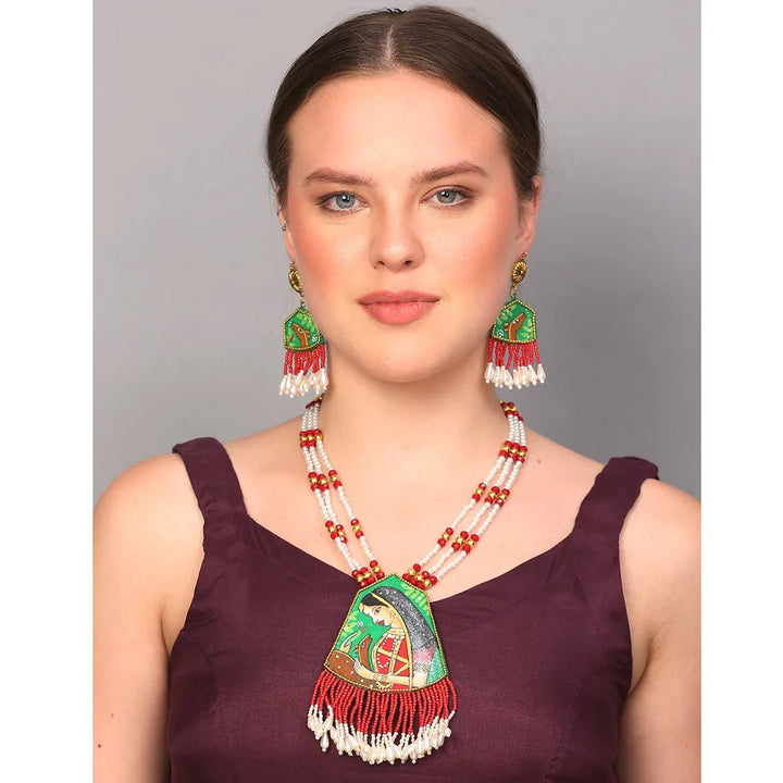 Mithila Red Classic Multi Color Handmade (Necklace set) HP-NP