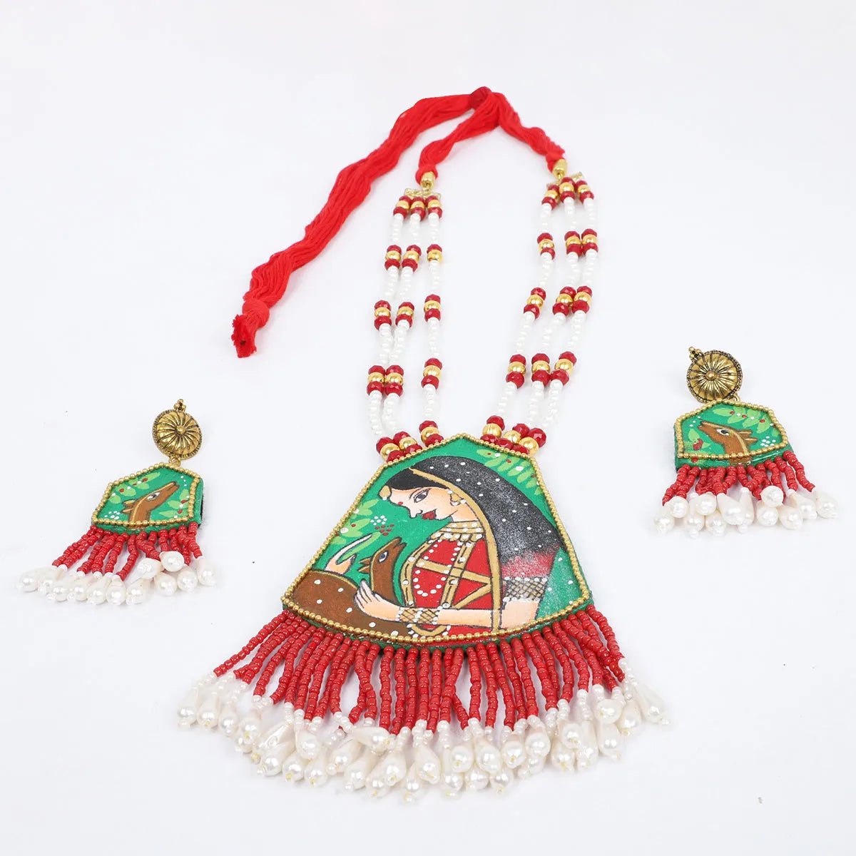 Mithila Red Classic Multi Color Handmade (Necklace set) HP - NP - KHOJ.CITY