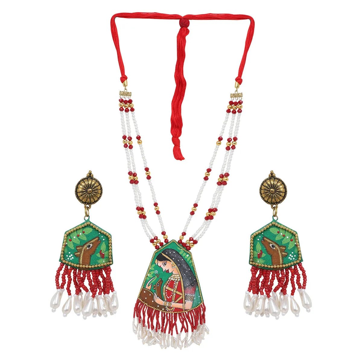 Mithila Red Classic Multi Color Handmade (Necklace set) HP - NP - KHOJ.CITY