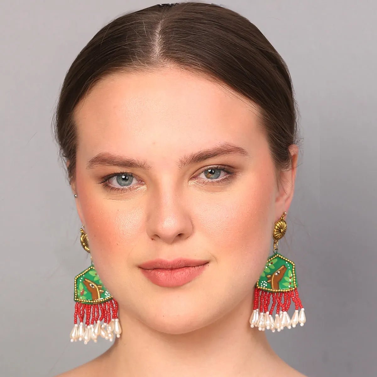 Mithila Traditional Green Handmade Drop (Earrings) HP - ER - KHOJ.CITY