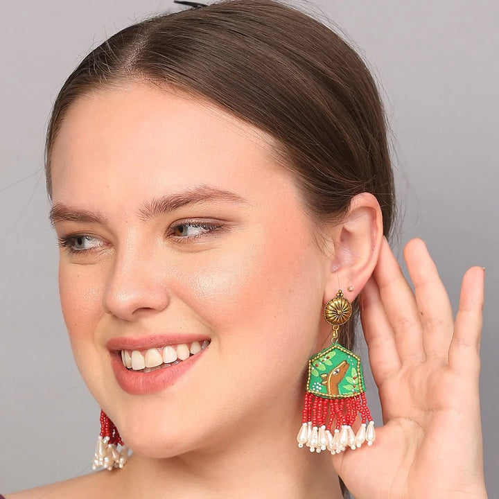 Mithila Traditional Green Handmade Drop (Earrings) HP-ER-