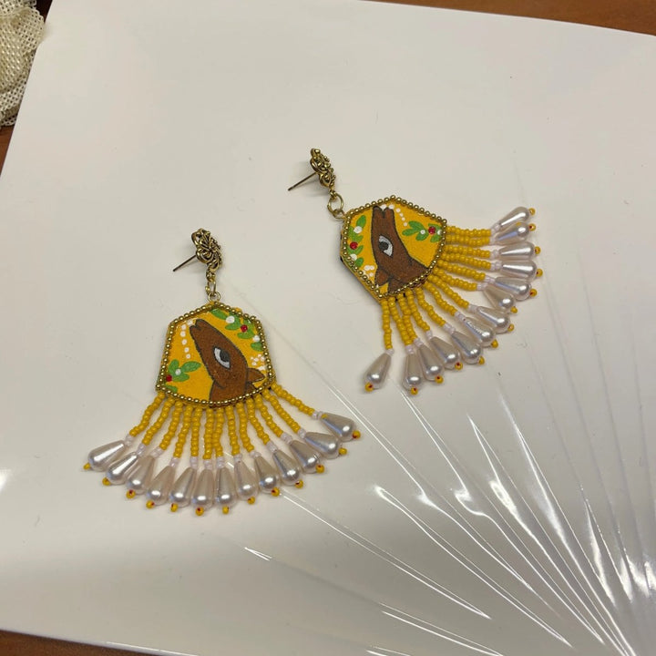 Mithila Traditional Haldi Yellow Handmade Drop (Earrings) HP-ER-