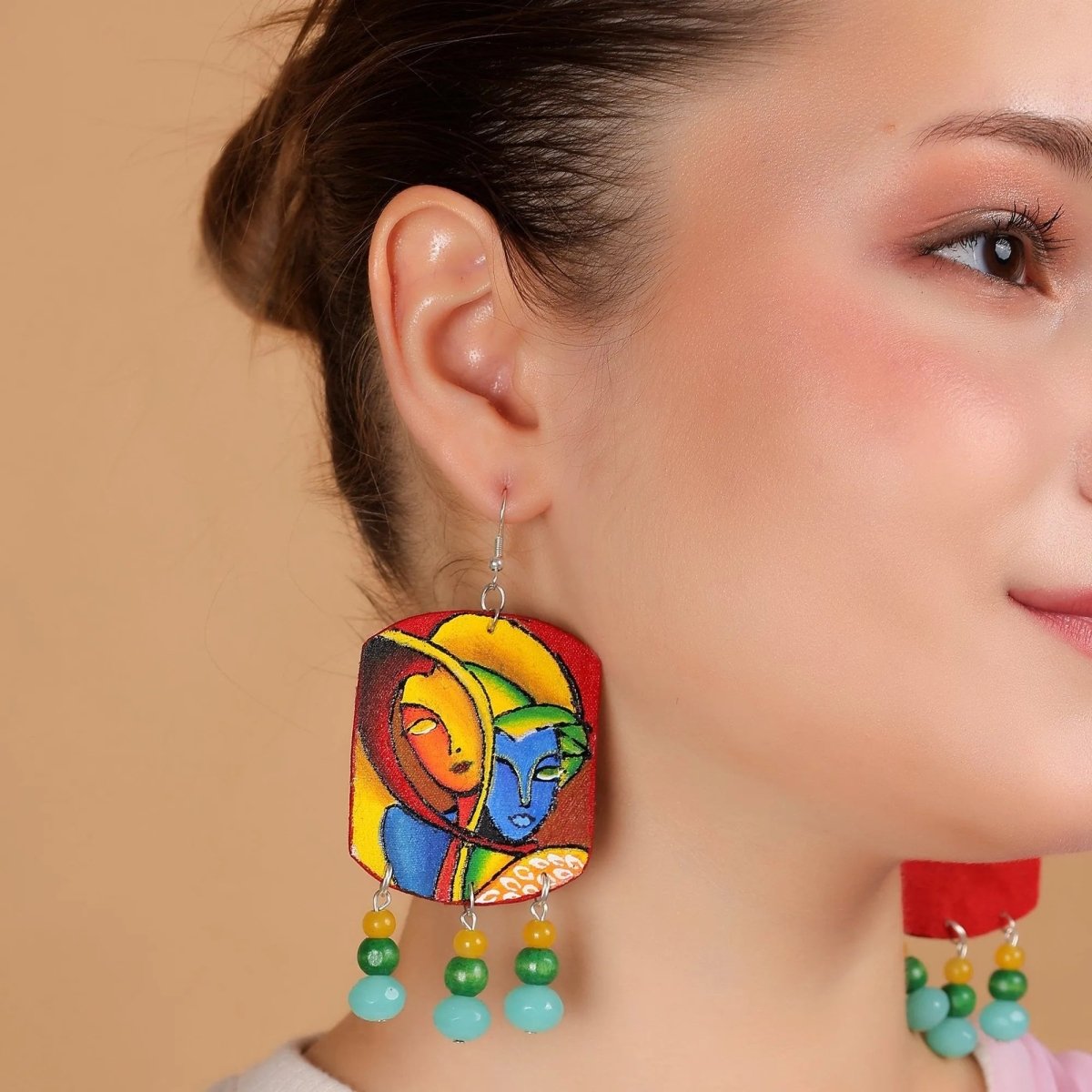 Modern Brij Ke Kanha Traditional Multi Color Hand Painted (Earrings) HP - ER - 031 - KHOJ.CITY