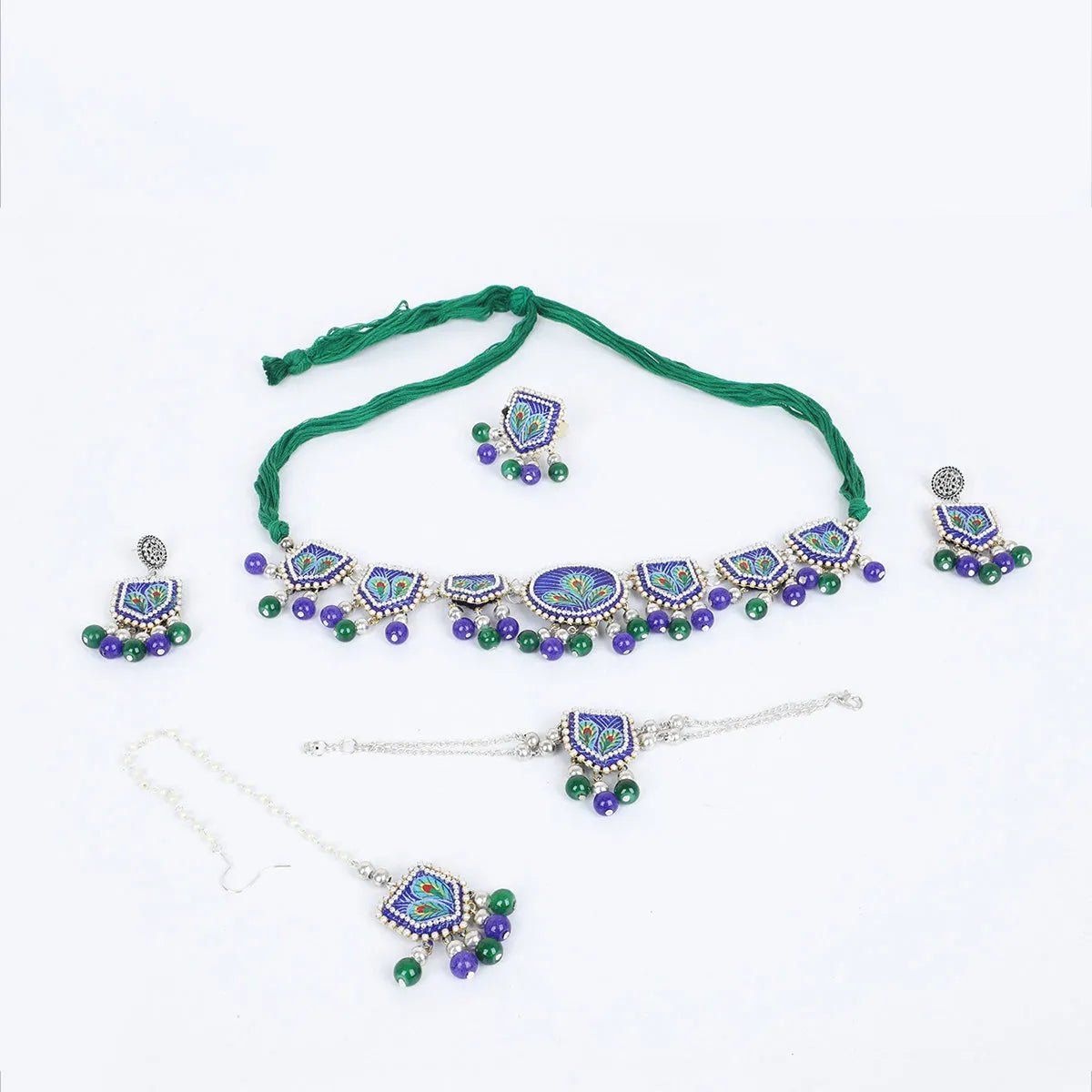 Mor Blue Classic Handmade Bridal Jewelry (Shaadi Set) - KHOJ.CITY