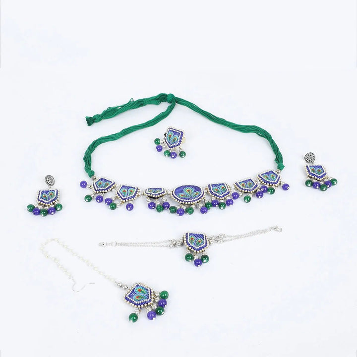 Mor Blue Classic Handmade Bridal Jewelry (Shaadi Set)