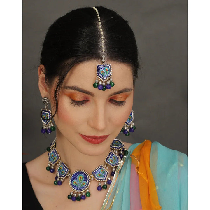 Mor Classic Blue Hand Painted (Choker set) HP-NP-