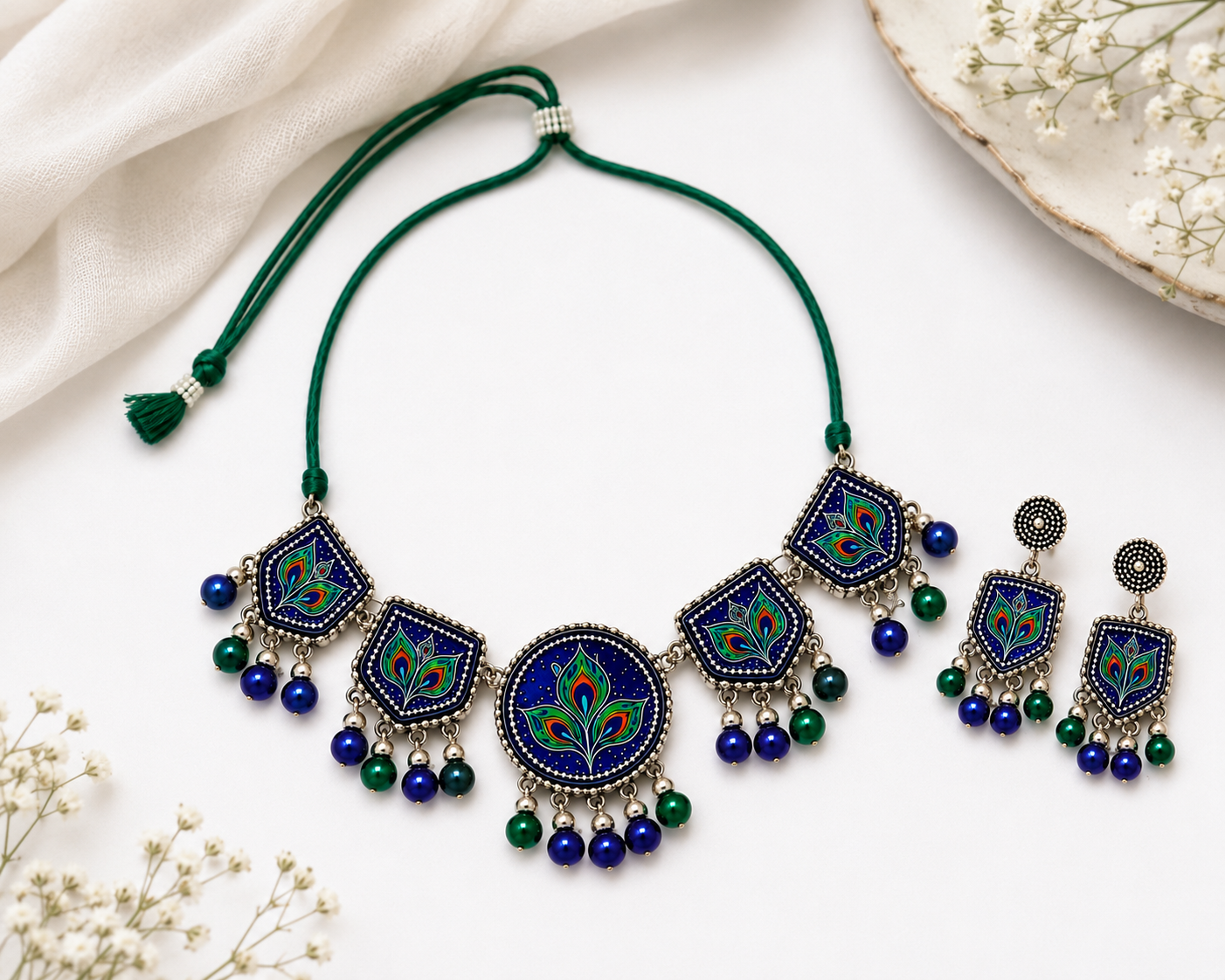 Mor Pankh Neel Handpainted Choker Set lifestyle image