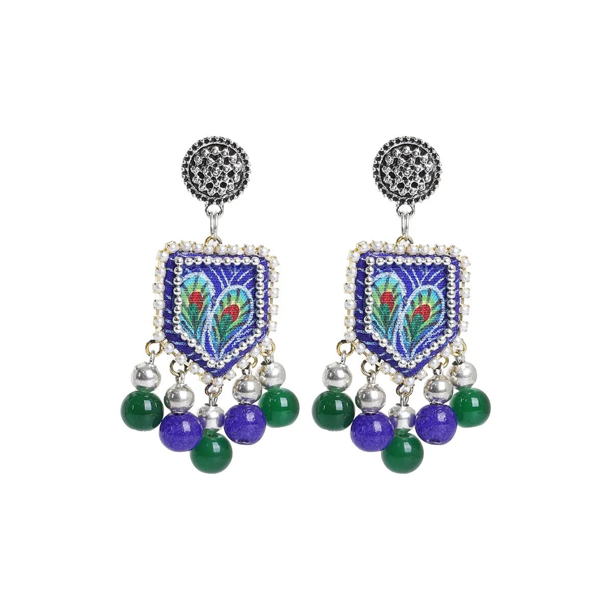Mor Traditional Multi Color Hand Painted Drop (Earrings) HP - ER - 137 - KHOJ.CITY
