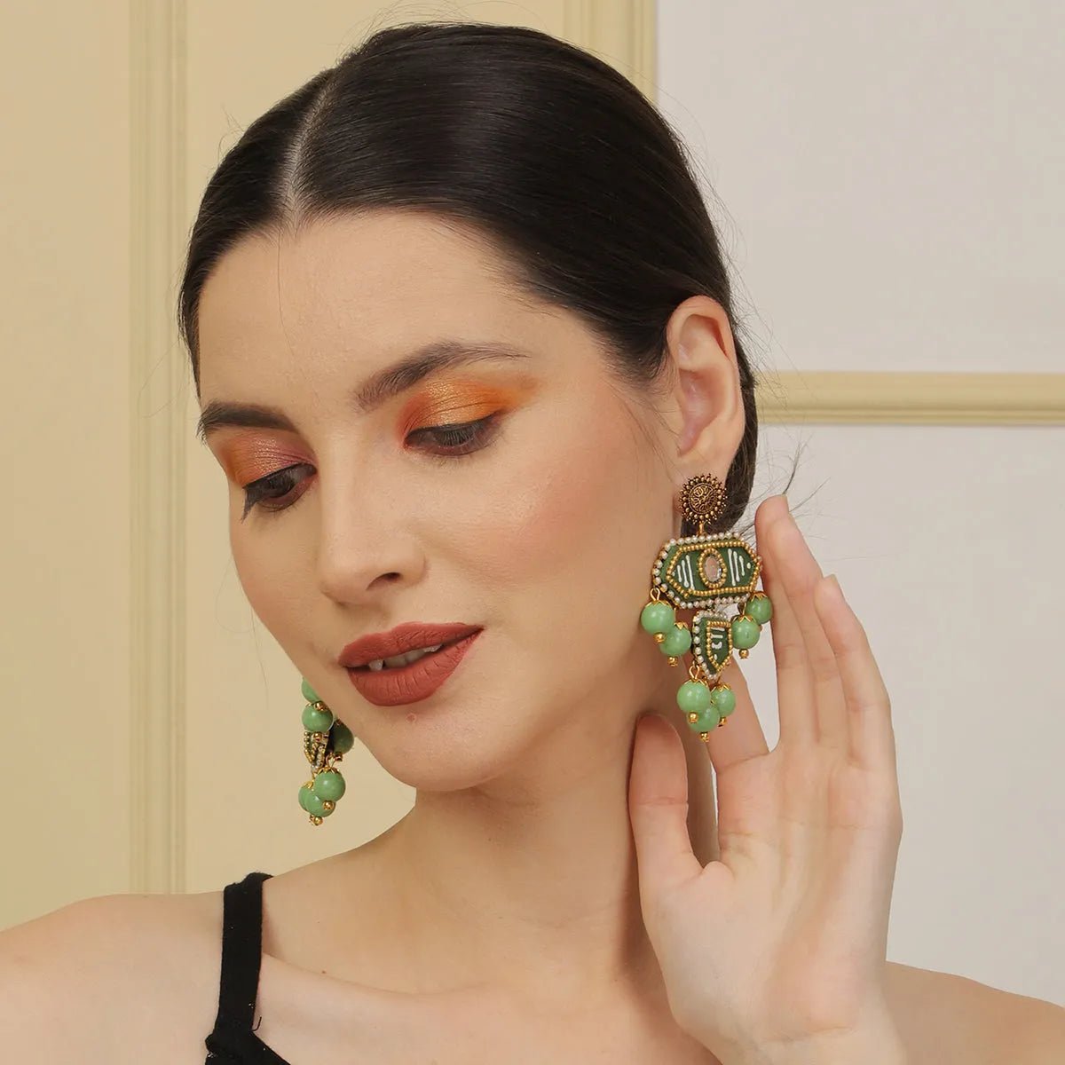 Nalini Traditional Green Handmade Drop (Earrings) HP - ER - KHOJ.CITY