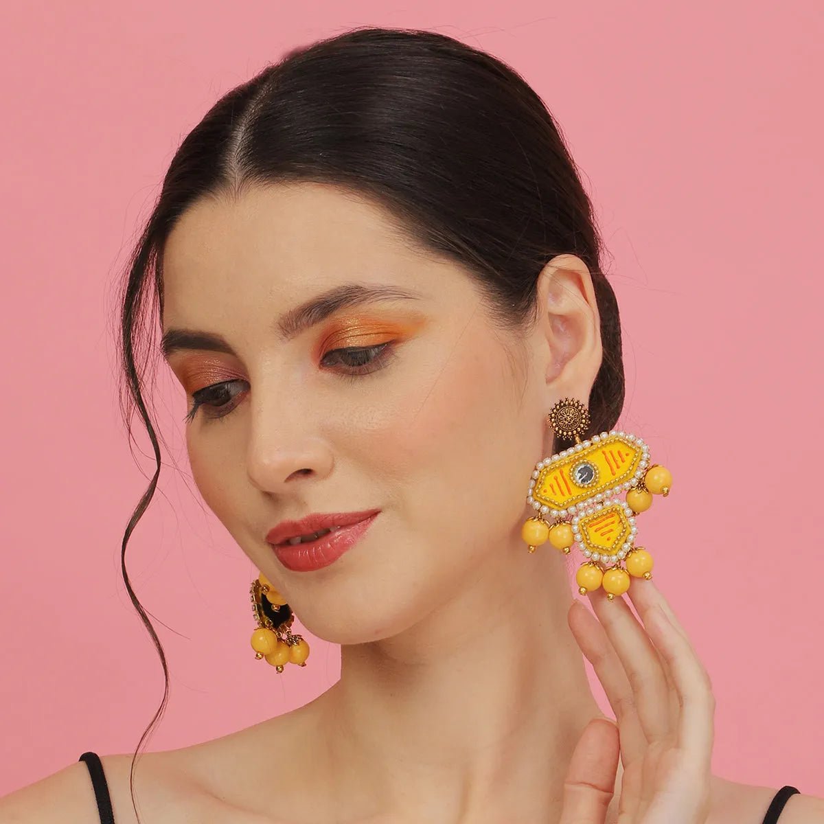 Nalini Traditional Yellow Handmade Drop (Earrings) HP - ER - KHOJ.CITY