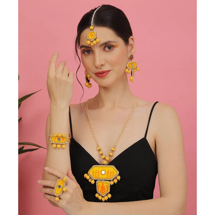 Nalini Yellow Classic Hand Painted Bridal Jewelry (Shaadi Set)