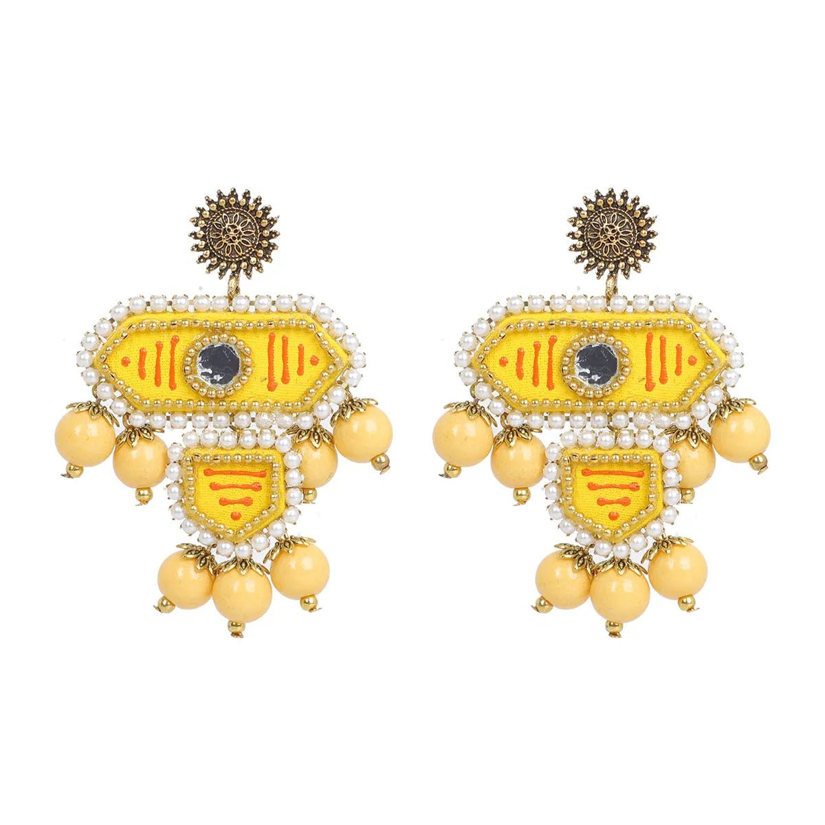 Nalini Yellow Classic Hand Painted Bridal Jewelry (Shaadi Set) - KHOJ.CITY