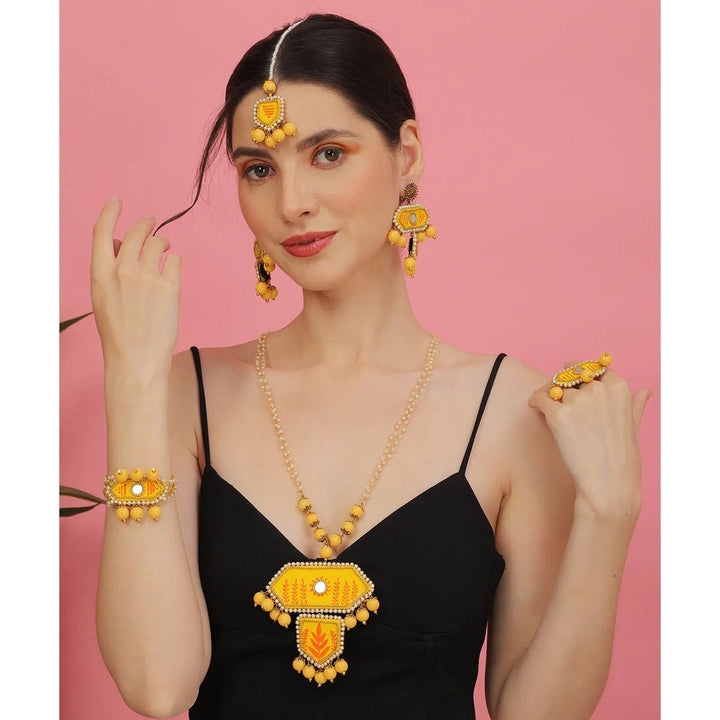 Nalini Yellow Classic Hand Painted Bridal Jewelry (Shaadi Set)