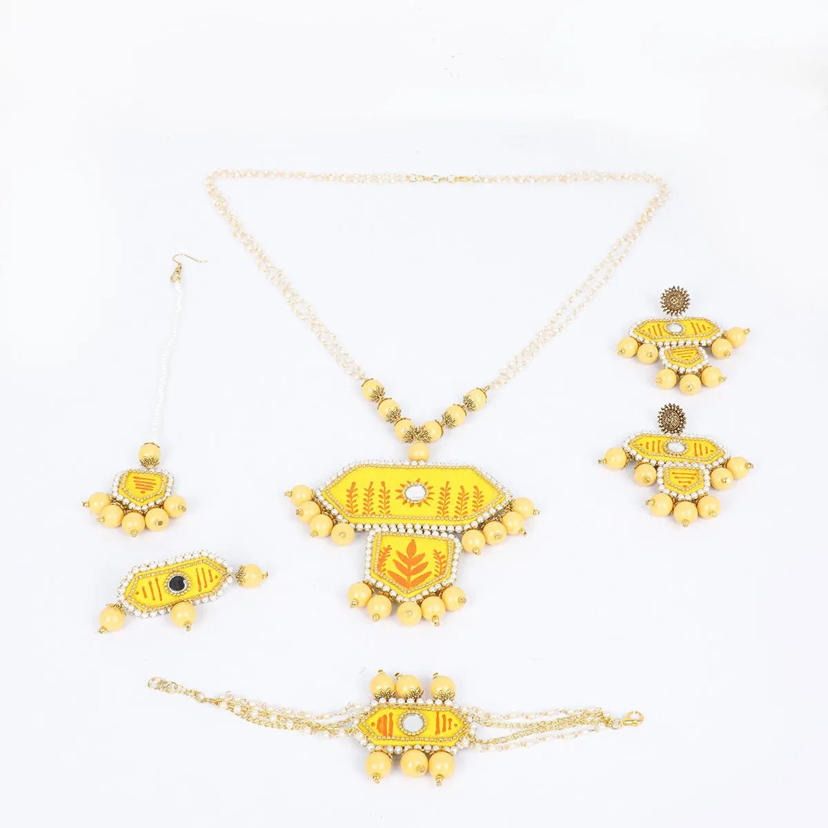 Nalini Yellow Classic Hand Painted Bridal Jewelry (Shaadi Set) - KHOJ.CITY