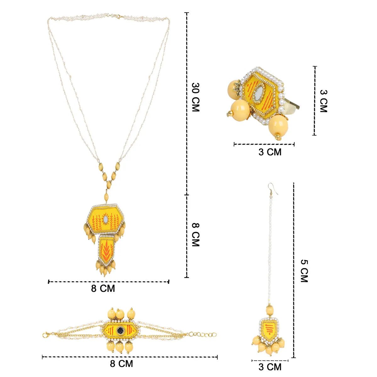 Nalini Yellow Classic Hand Painted Bridal Jewelry (Shaadi Set) - KHOJ.CITY