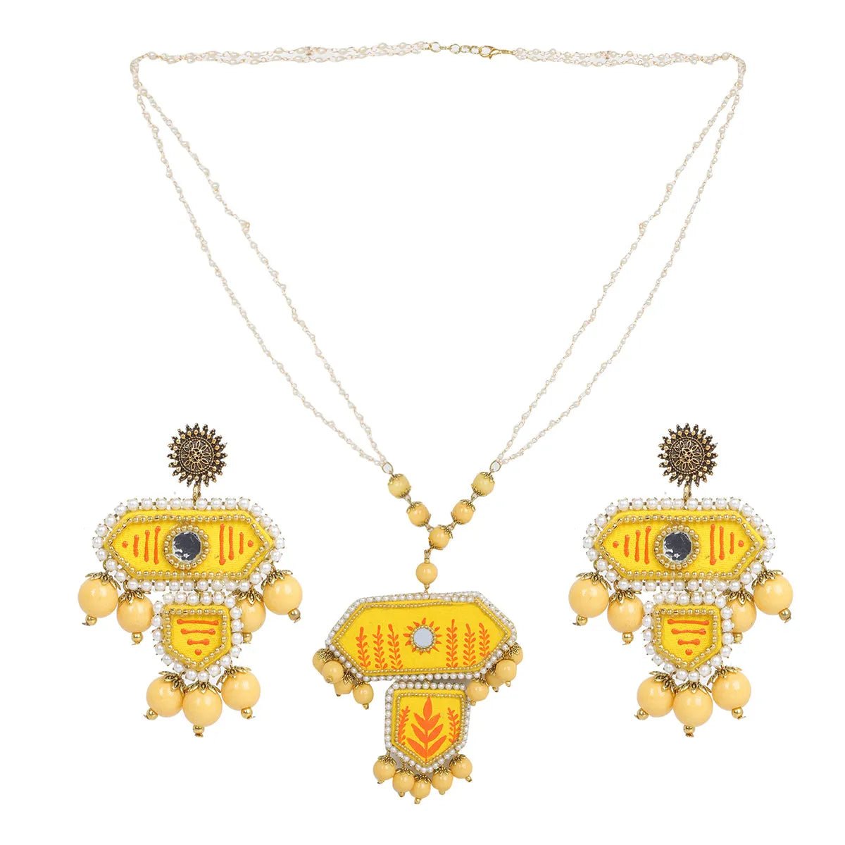 Nalini Yellow Classic Hand Painted Bridal Jewelry (Shaadi Set) - KHOJ.CITY
